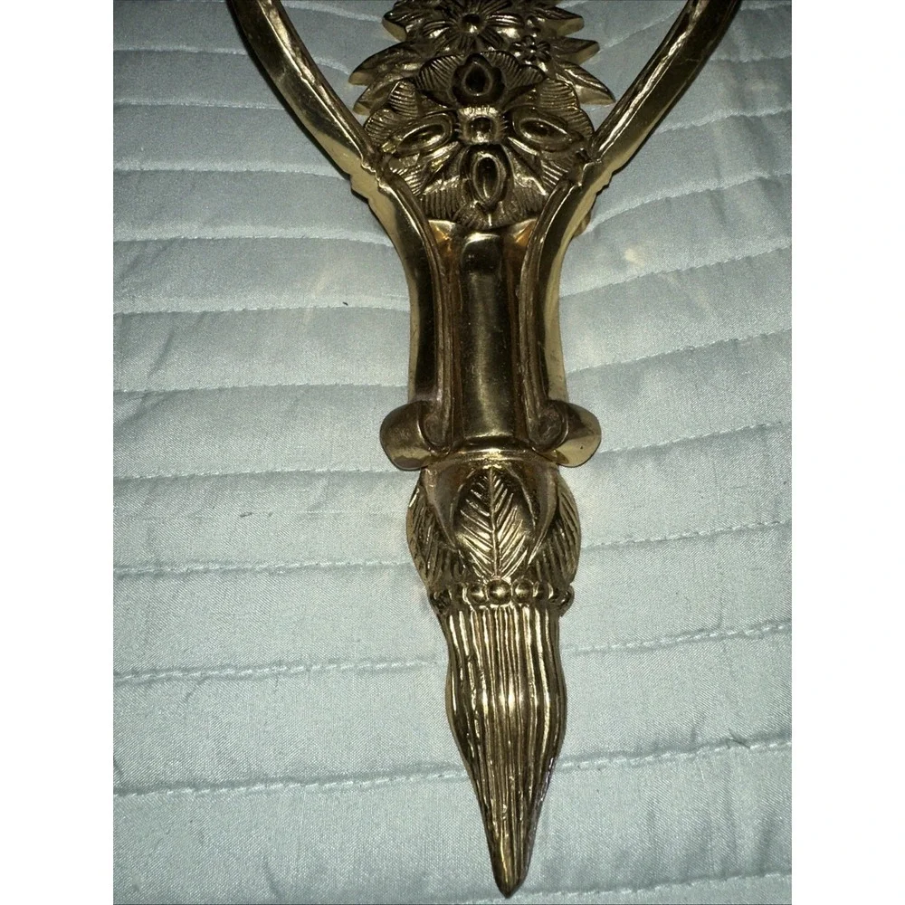 Brass Wall Sconces Pair Decorative Candle Holders with Floral and Bow Design